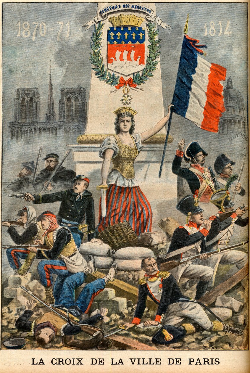 fluctuat nec mergitur – Párizs városának keresztjét bemutatják Párizs címerében, illusztráció a „Le Petit Journal” című angol újságból május 5. alkotó: French School
