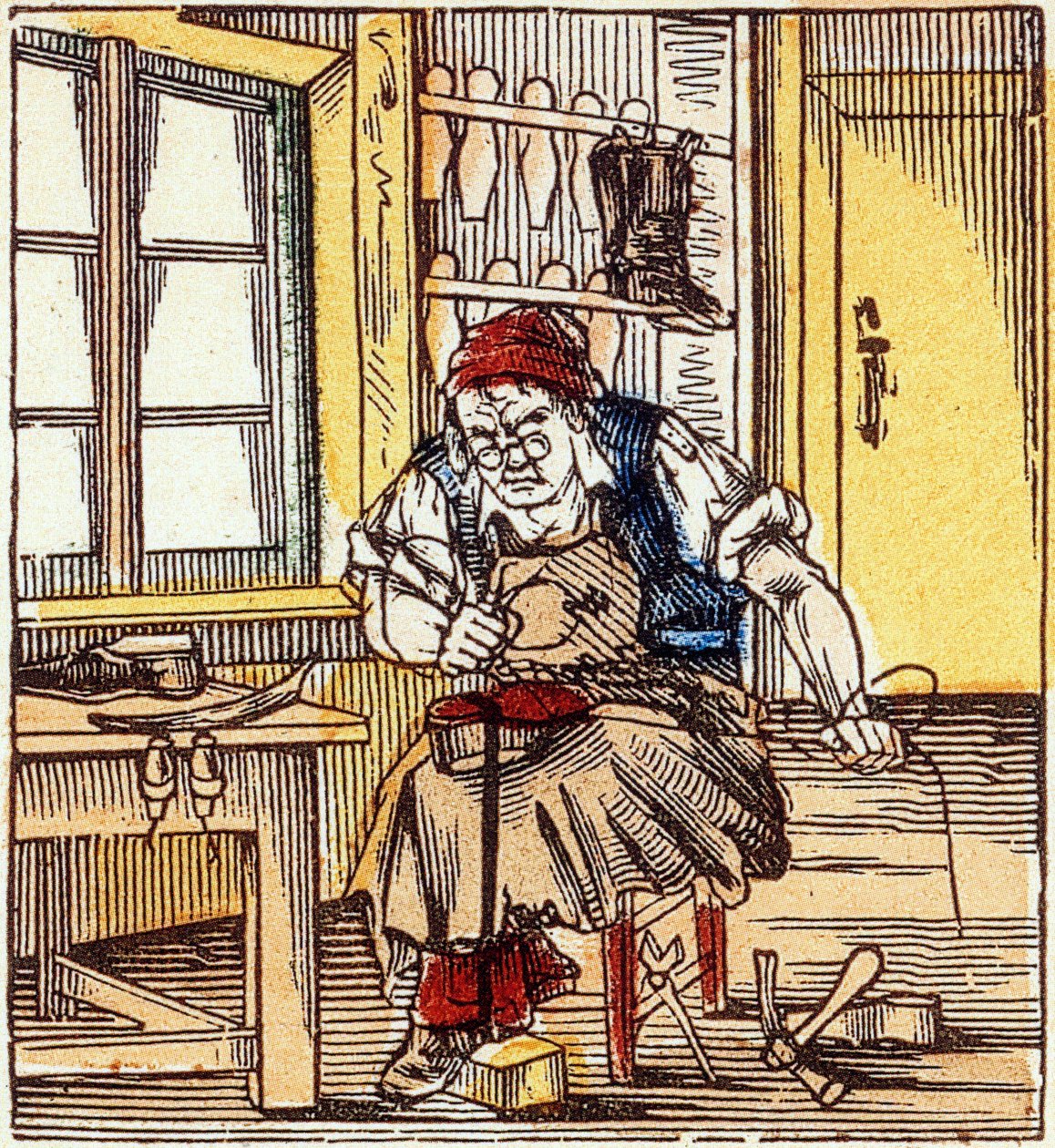 szakma: talpjavító cipész, XIX. század vége (metszet) alkotó: French School