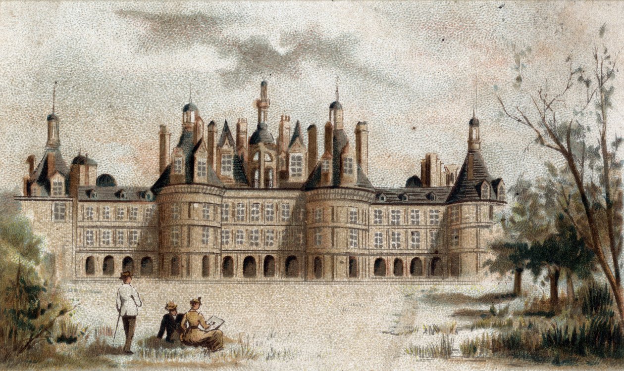 kilátás a Chateau de Chambordra (Loir et Cher). alkotó: French School