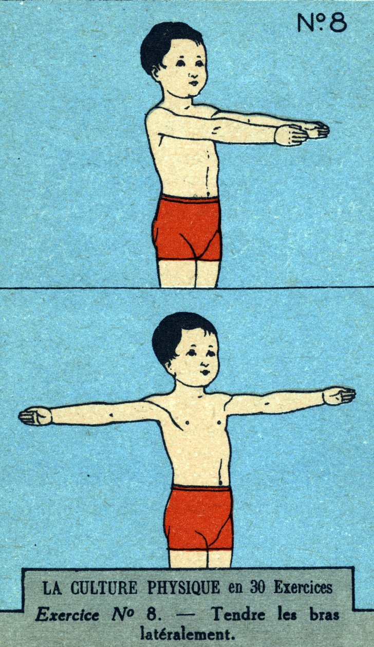 edzés, fitnesz, testgyakorlatok, jó egészség, egészséges (kromolitográfia) 20. század eleje alkotó: French School