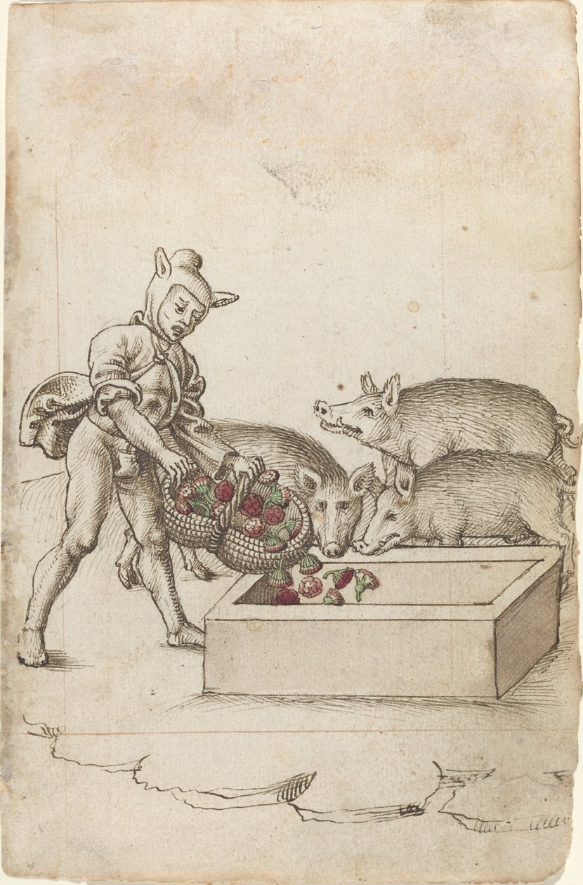 Egy bolond, aki virágot etet a sertéssel [fol. 42 recto] alkotó: French early 16th Century