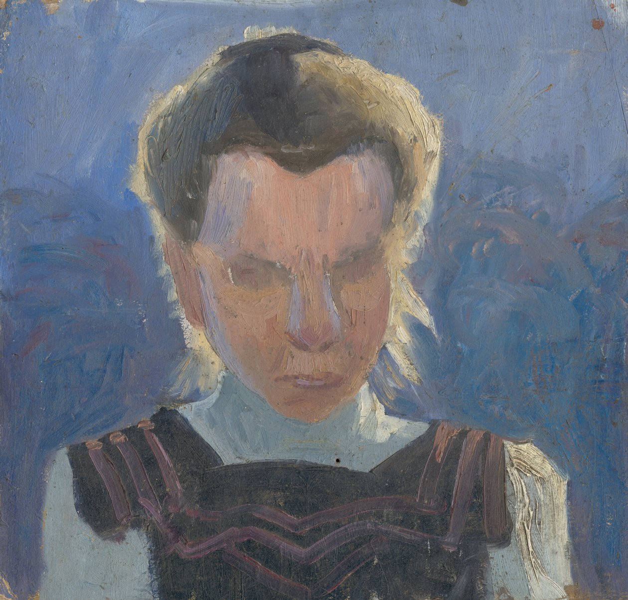 Fejtanulmány egy lányról kék alapon alkotó: Frida Konstantin