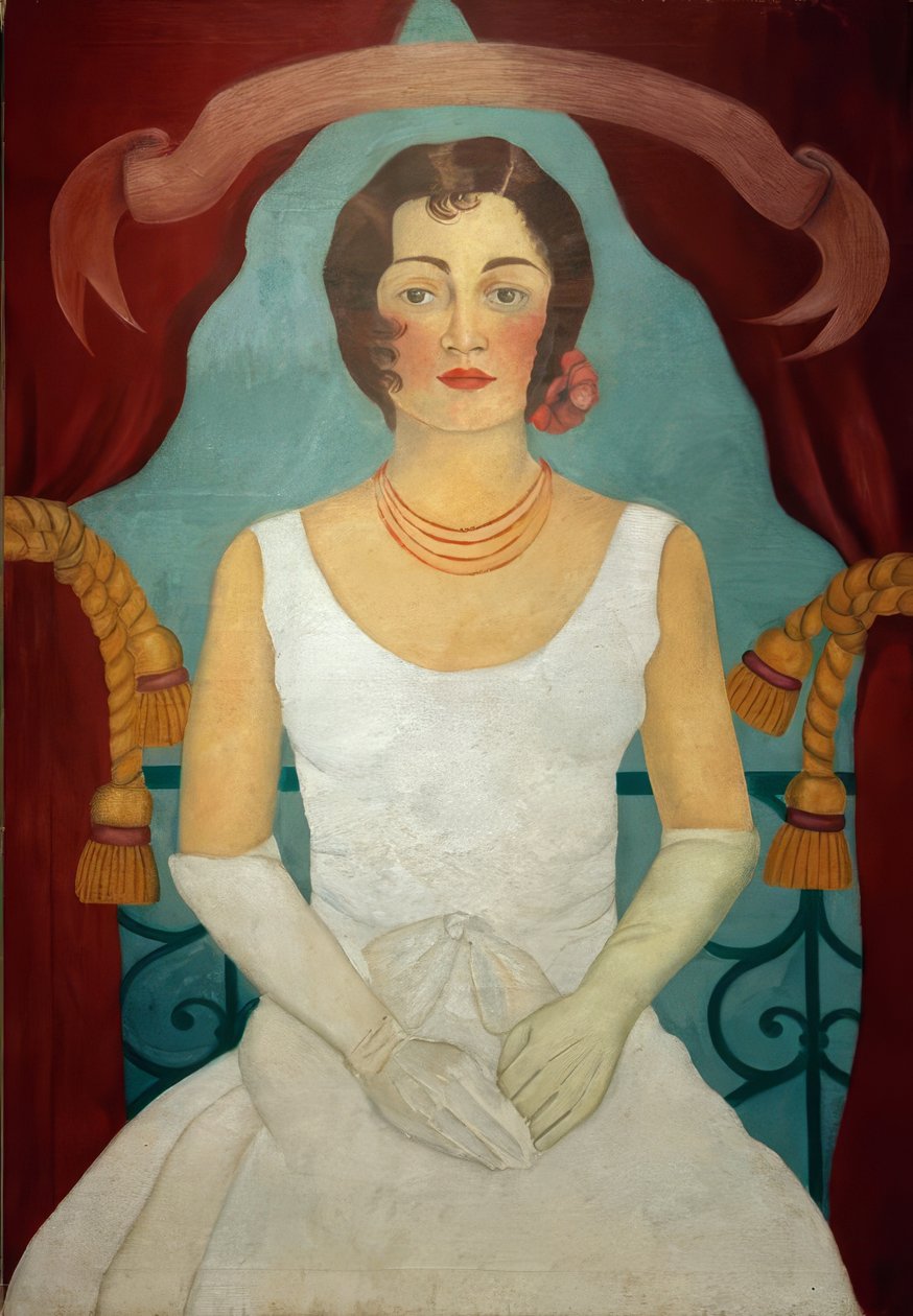Portré egy fehér ruhás hölgyről alkotó: Frida Kahlo