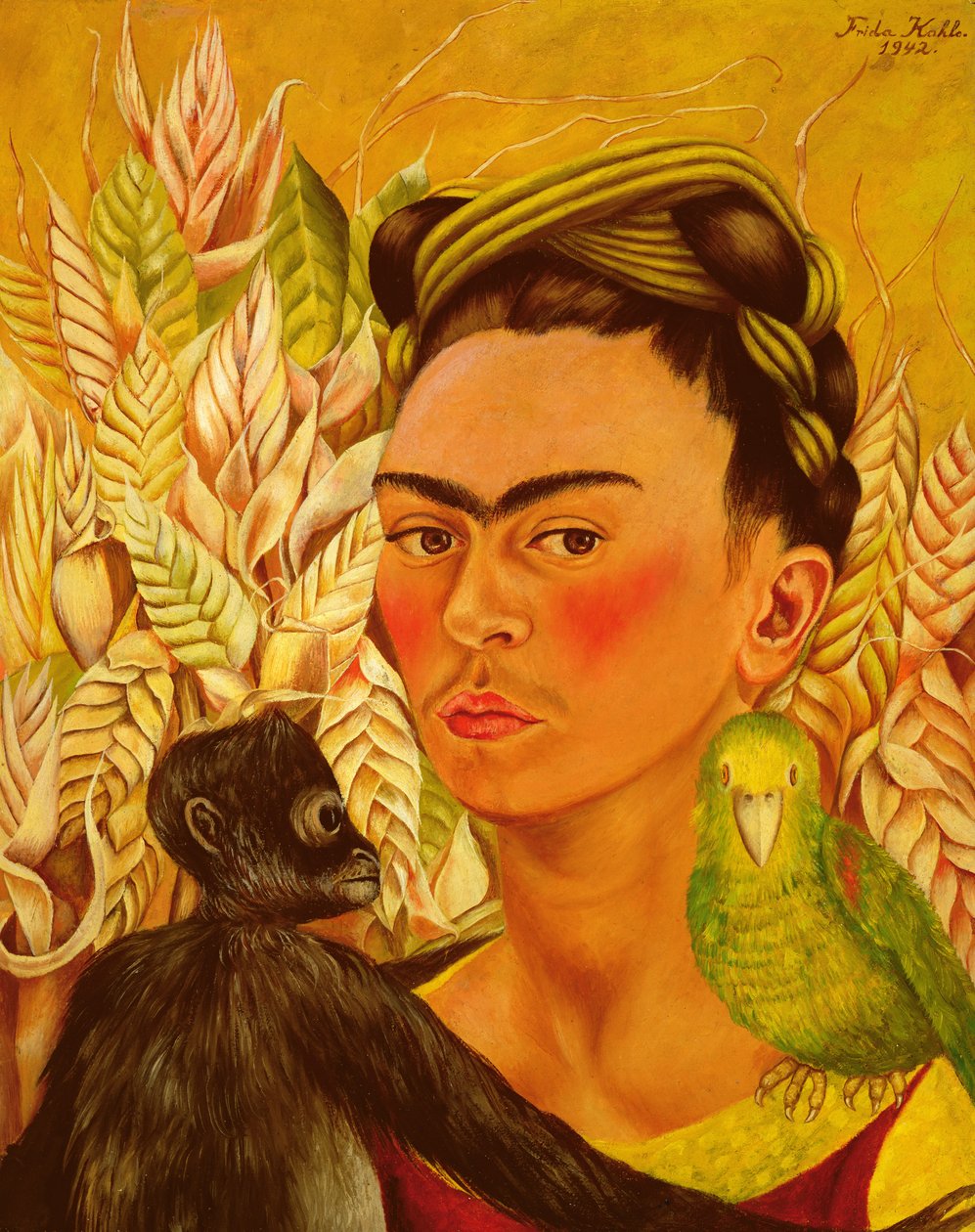 Önarckép majommal és papagájjal alkotó: Frida Kahlo