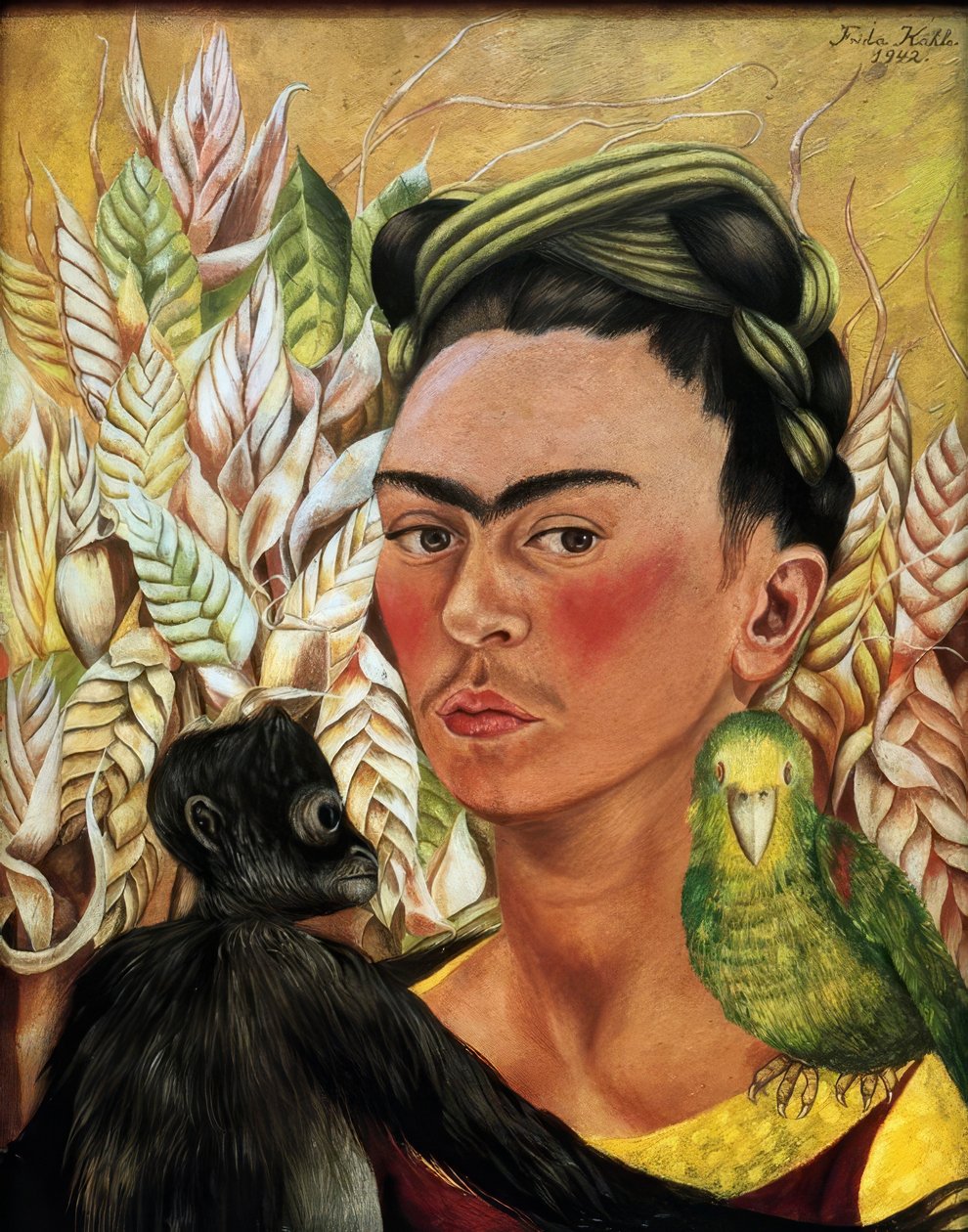 Önarckép majommal és papagájjal alkotó: Frida Kahlo