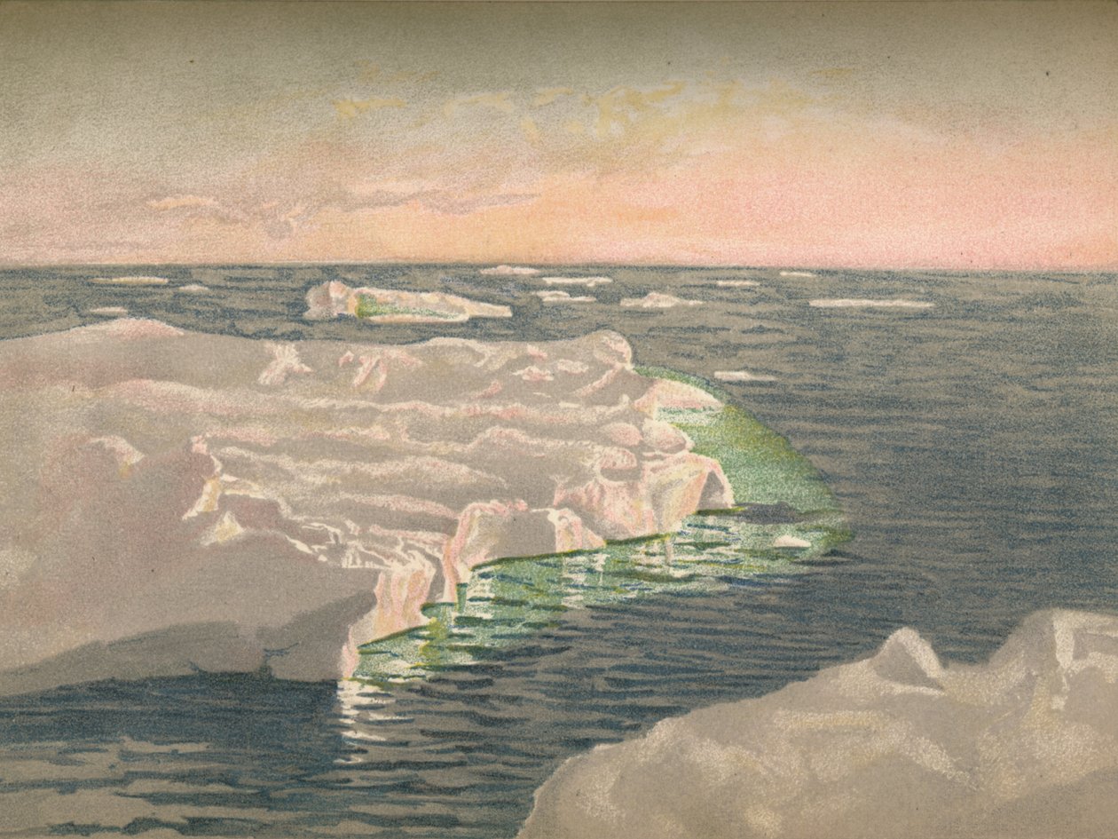 Napnyugtakor, 1893. szeptember 22. Akvarell vázlat, 1893, 1897 alkotó: Fridtjof Nansen