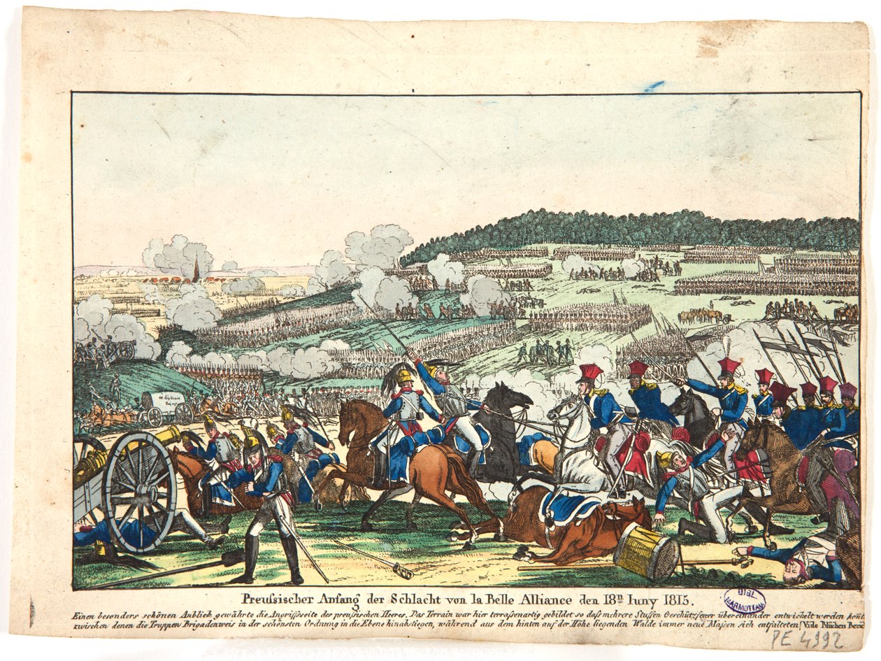A waterlooi csata kezdete, a porosz oldalon, 1815. június 18. alkotó: Friedrich Campe
