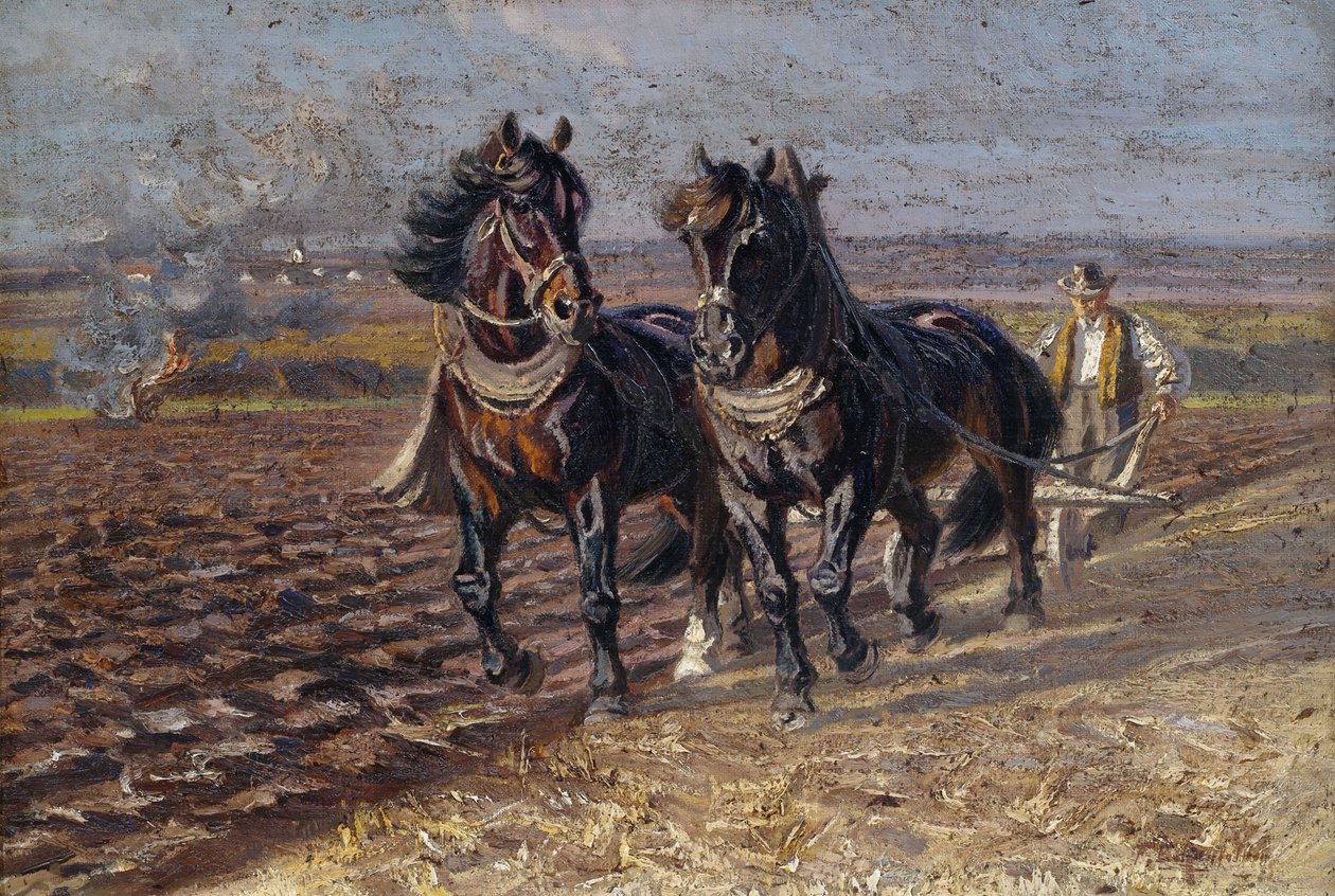 Két fekete ló az ekénél alkotó: Friedrich Eckenfelder
