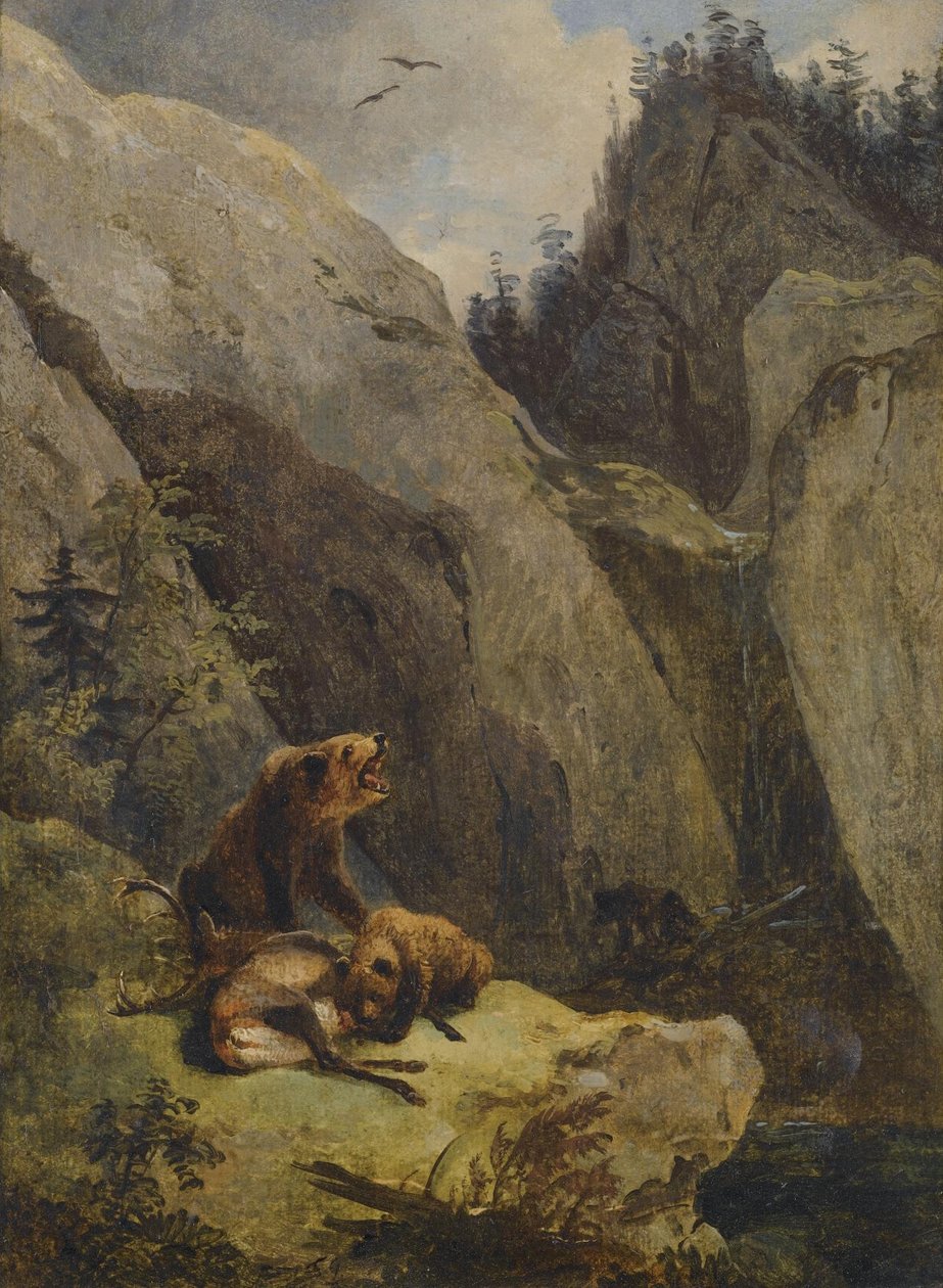 A medvék szarvasokat vágtak fel alkotó: Friedrich Gauermann