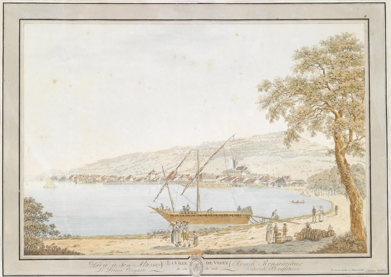 Vevey kilátása a Genfi-tóra alkotó: Friedrich Georg Wexelberg