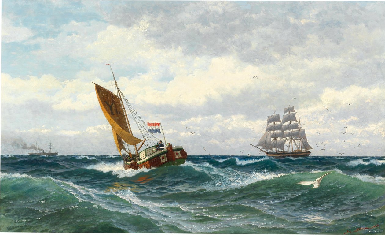 Halászhajók találkozója a nyílt tengeren alkotó: Friedrich Ludwig Christian Sturm