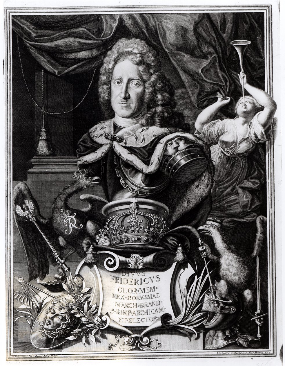 I. Frigyes Vilmos (1688-1740), porosz király portréja, Georg Andreas Wolfgang (1703-45) metszete, 1718 alkotó: Friedrich Wilhelm Weidemann