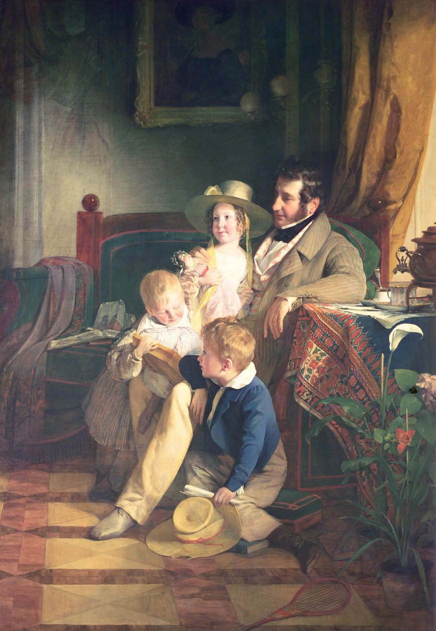 Rudolf von Arthaber (1795-1867) gyermekeivel Rudolf, Emilie és Gustav elhunyt édesanyjuk portréját nézik, 1837 alkotó: Friedrich von Amerling