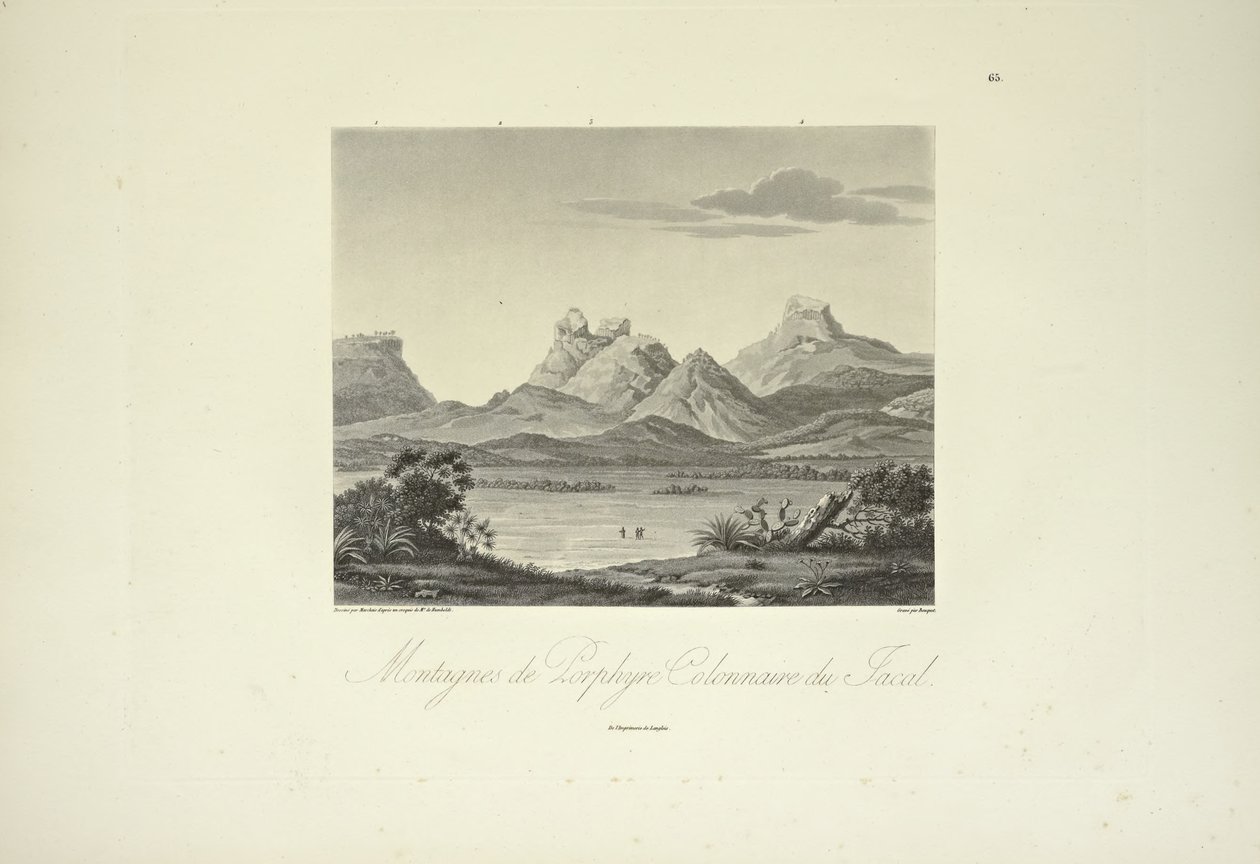 Oszlopos Porphyry hegyei, Jacal, rajzolta Marchais, metszette Bouquet, illusztráció a "Kordillerák és Amerika őslakosainak emlékművei" című művéből, Alexander von Humboldt és Aime Bonpland alkotó: Friedrich Alexander Baron von (after) Humboldt