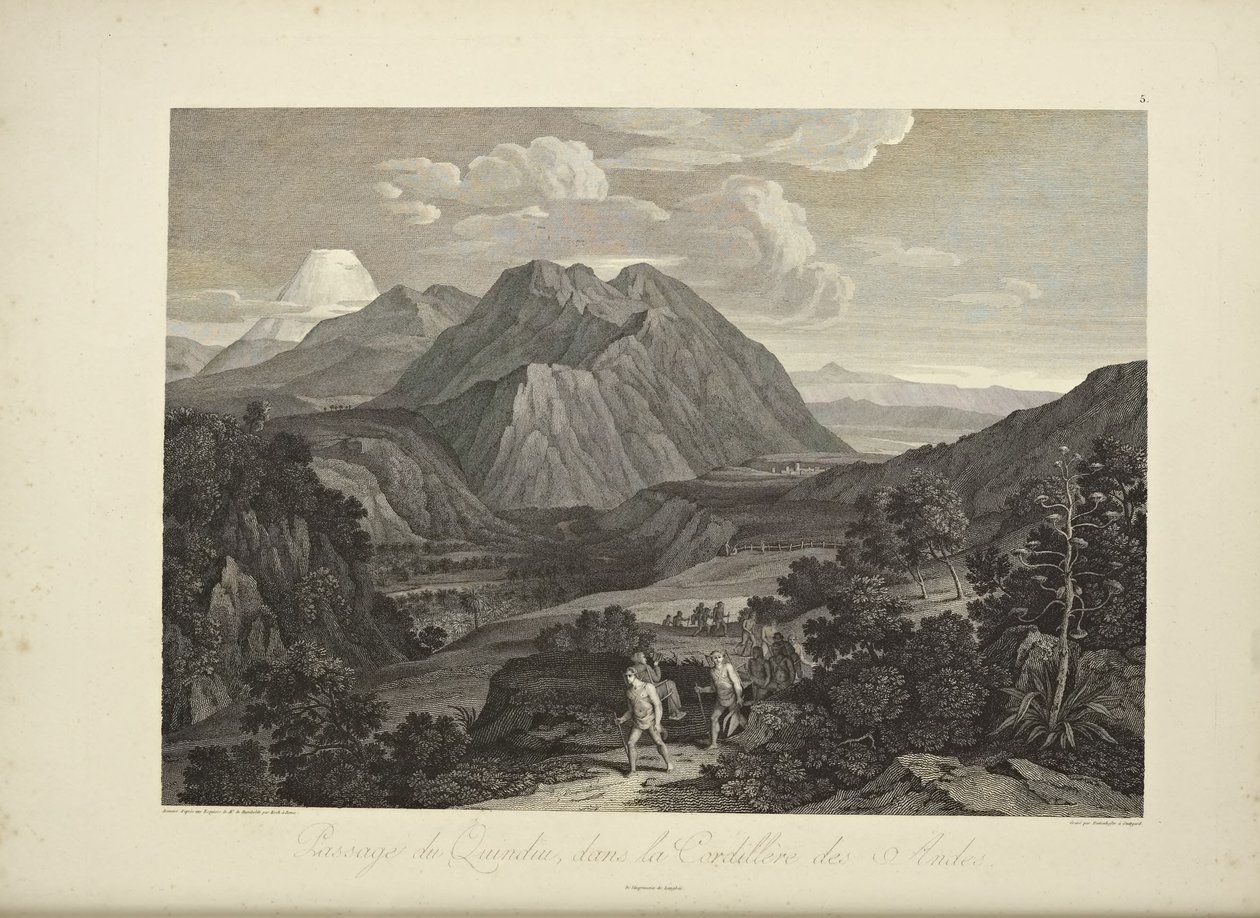 A Quindiu átjárója az Andok Kordilleráiban, Koch rajza, illusztrációja Alexander von Humboldt és Aime Bonpland „Kordillerák és Amerika őslakosainak emlékművei” című művéből alkotó: Friedrich Alexander Baron von (after) Humboldt