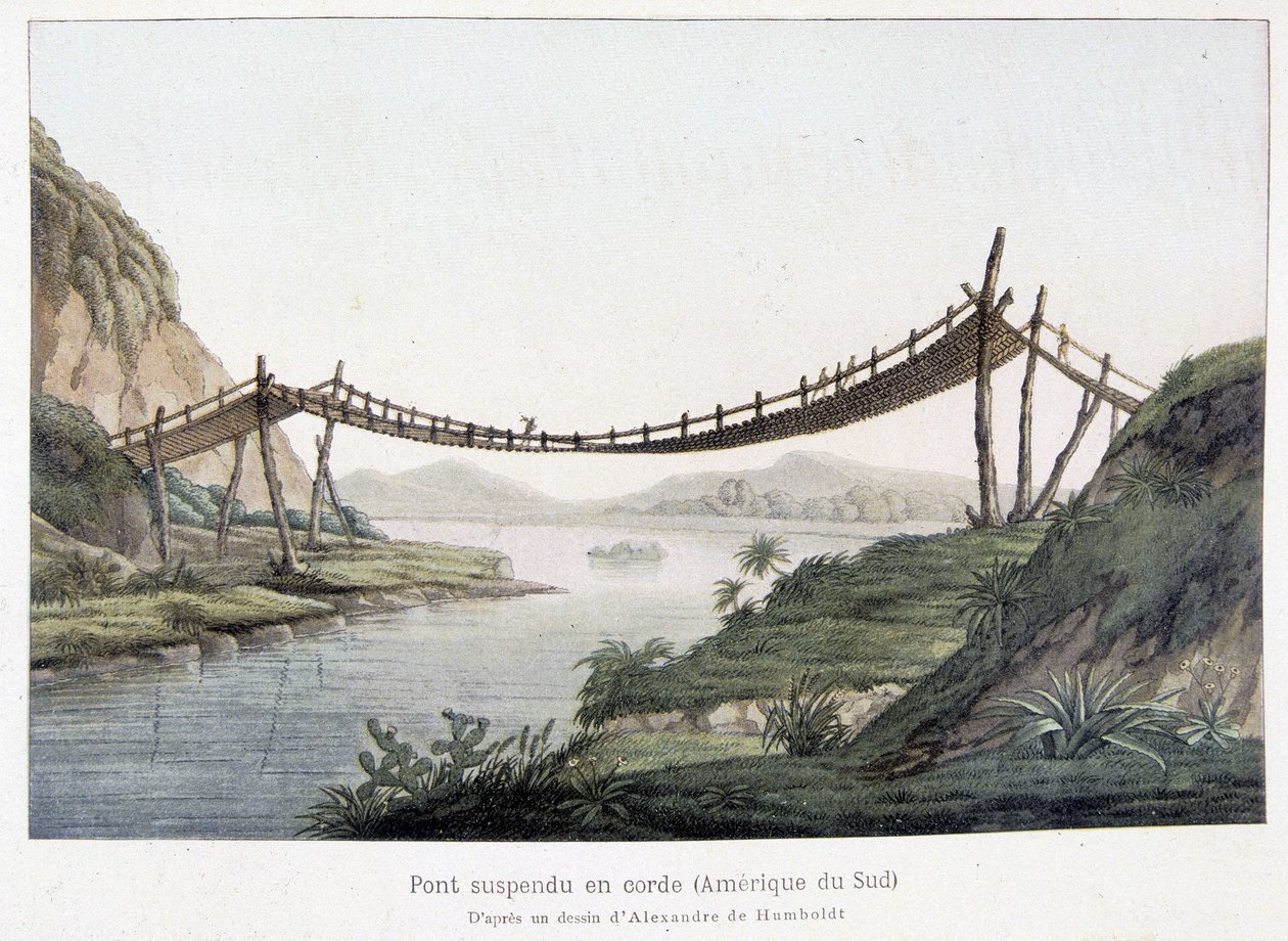 Kötél függőhíd Dél-Amerikában, Alexander Von Humboldt rajza alapján (Alexander de Humboldt alkotó: Friedrich Alexander Baron von (after) Humboldt