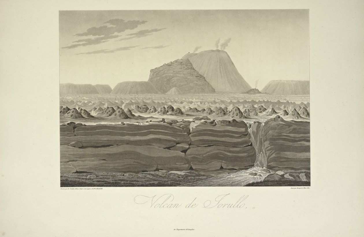 Jorullo vulkánja, Gmelin rajza, illusztrációja Alexander von Humboldt és Aime Bonpland „Kordillerák és Amerika őslakosainak emlékművei” című könyvéből alkotó: Friedrich Alexander Baron von (after) Humboldt