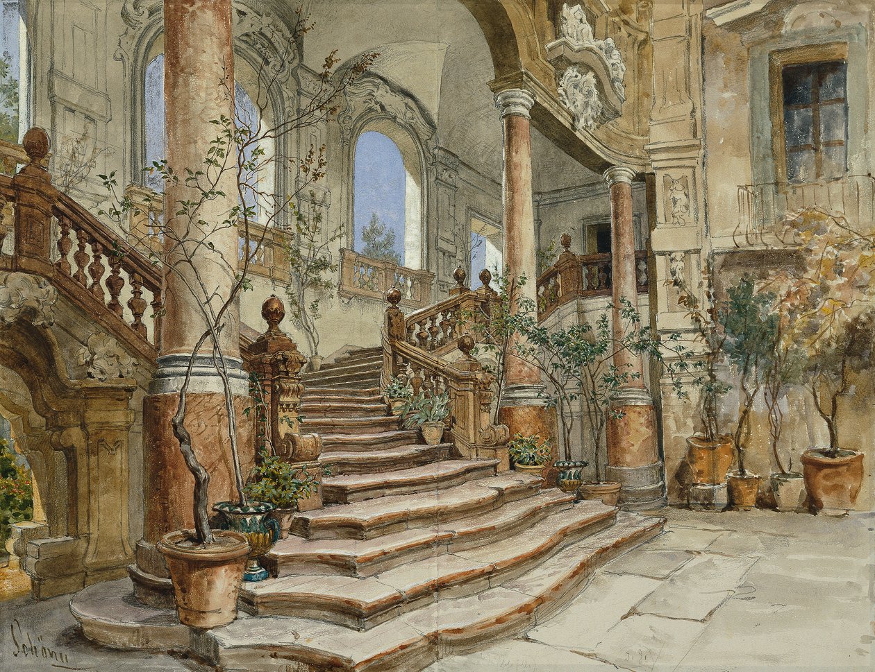 Marmortreppen Palazzo Bonagia Palermóban alkotó: Friedrich Alois Schönn