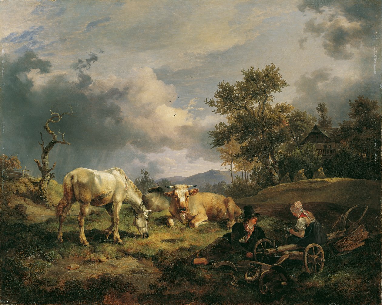 Fiatal parasztpár pihen a mezőn alkotó: Friedrich August Mathias Gauermann