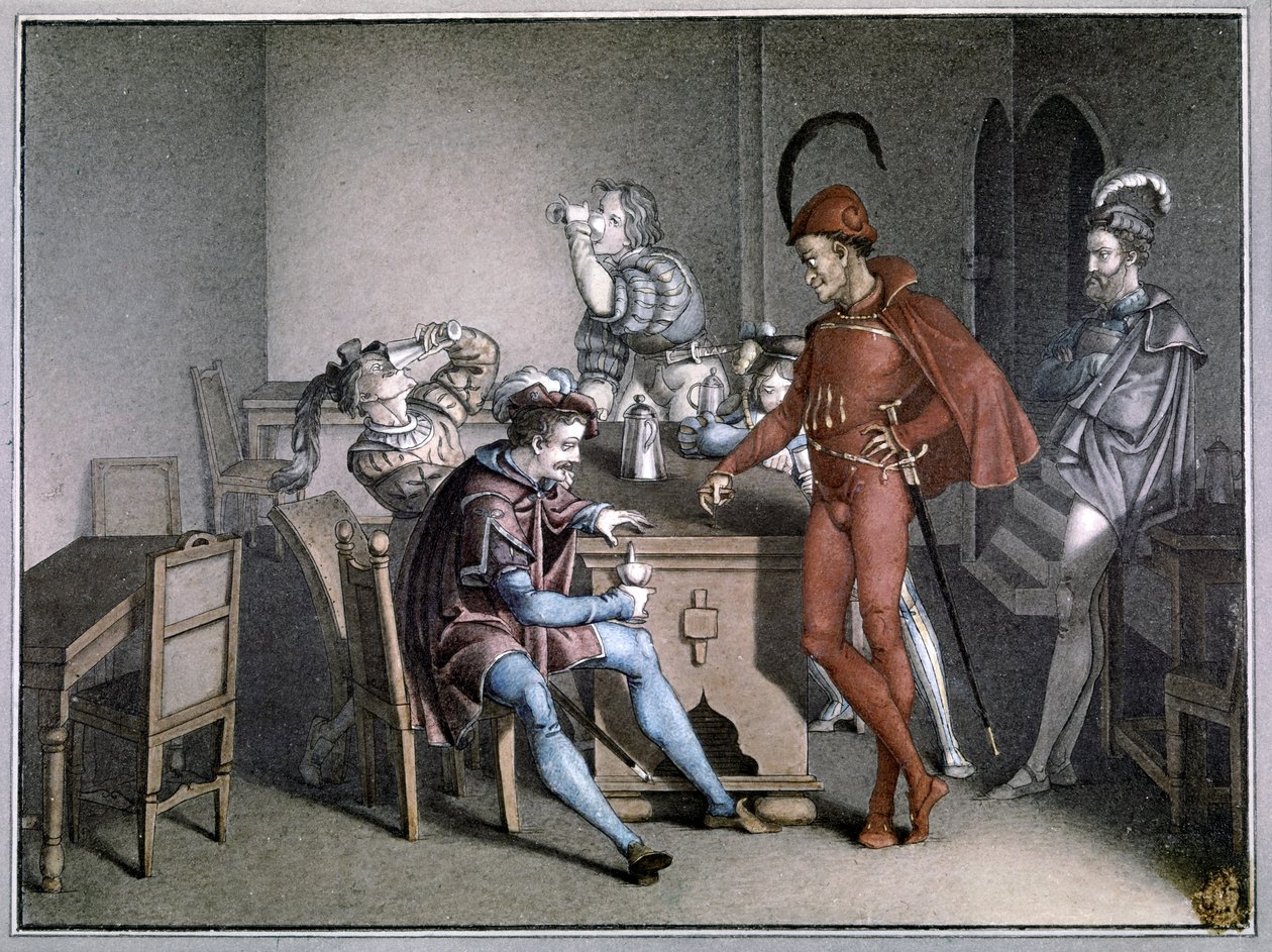 Faust, a borcsoda. 1816 után (színes metszet) alkotó: Friedrich August Moritz Retzsch