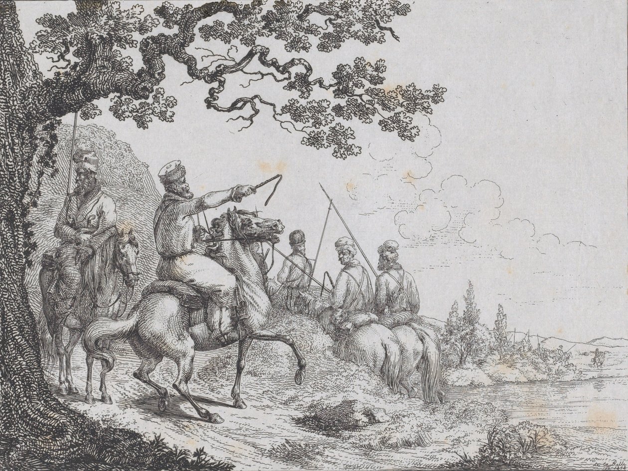 A folyóparton lovagló kozákok, 1814. alkotó: Friedrich August de La Belle