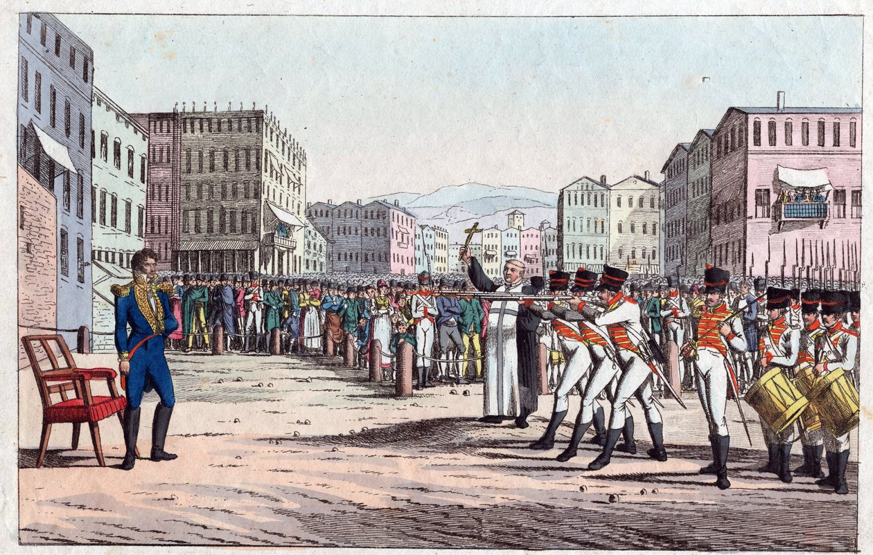 Joachim Murat kivégzése kilőtt osztag által Pizzo Calabroban, október 13. alkotó: Friedrich Campe