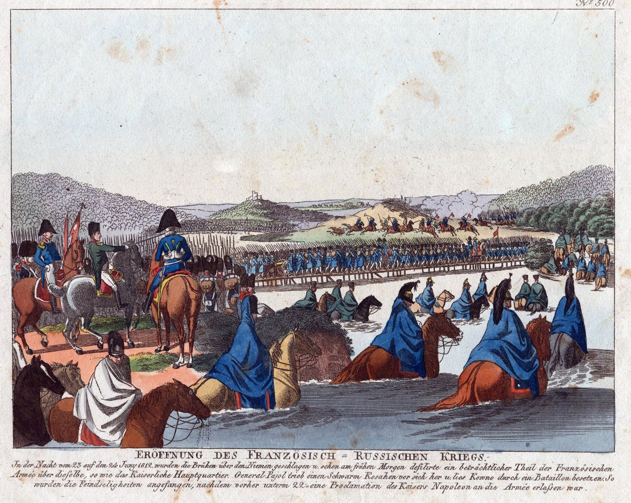 A francia oroszországi invázió kezdete - Campe, August Friedrich Andreas (1777-1846) - Rézkarc, akvarell - 20,5x26,2 - Magángyűjtemény alkotó: Friedrich Campe