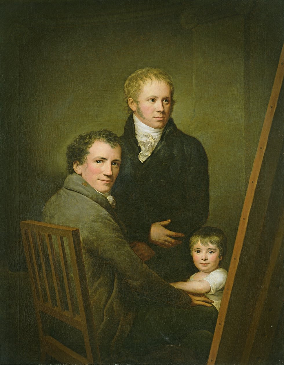 Önarckép Lina Groger nevelt lányával és Heinrich Jakob Aldenrath festővel, 1801-15 alkotó: Friedrich Carl Groger