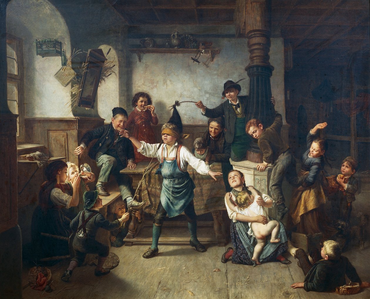 Vak ember blöfföt játszó gyerekek, 1860 körül, Friedrich Carl Hoesch (1836-1888), olaj, vászon, Németország alkotó: Friedrich Carl Hoesch