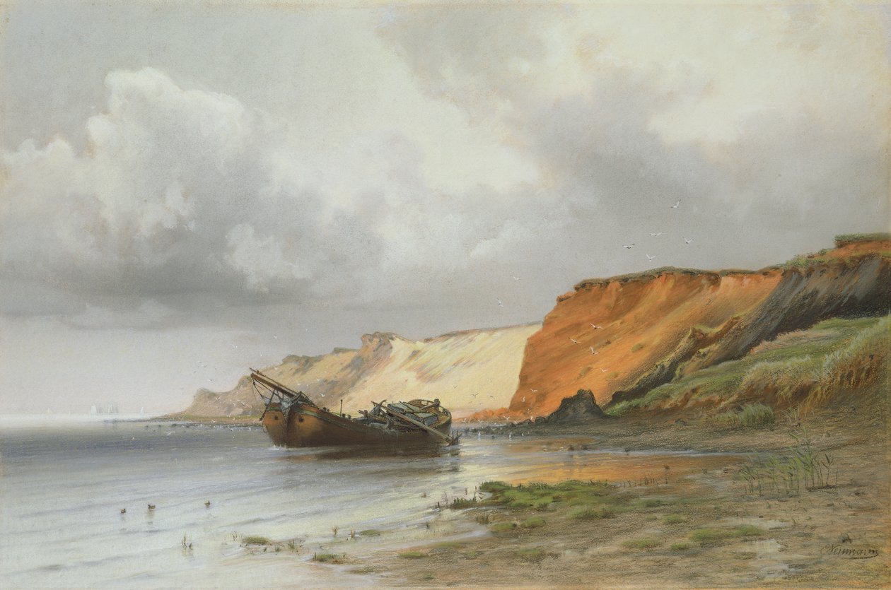 Egy vitorlás roncsa Rugen szigetén, 1890 körül alkotó: Friedrich Emil Neumann