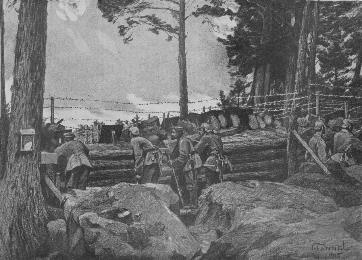 1. világháború: német katonák harcolnak a Vogézekben alkotó: Friedrich Fennel