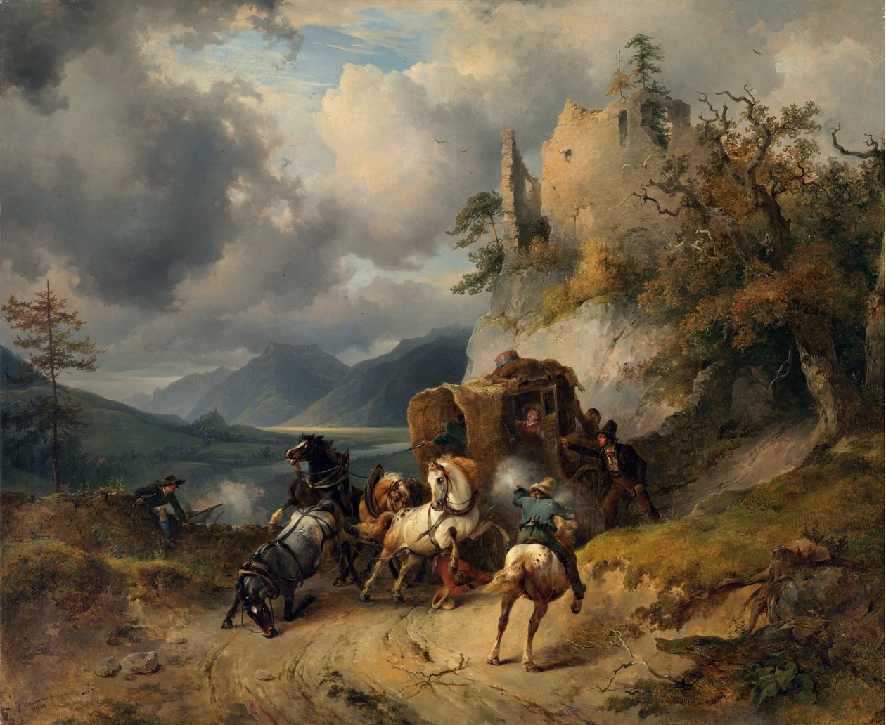 The Robbery par Gauermann, Friedrich August Matthias (1807-1862). Olaj, vászon, mérete: 60,5x74 alkotó: Friedrich Gauermann