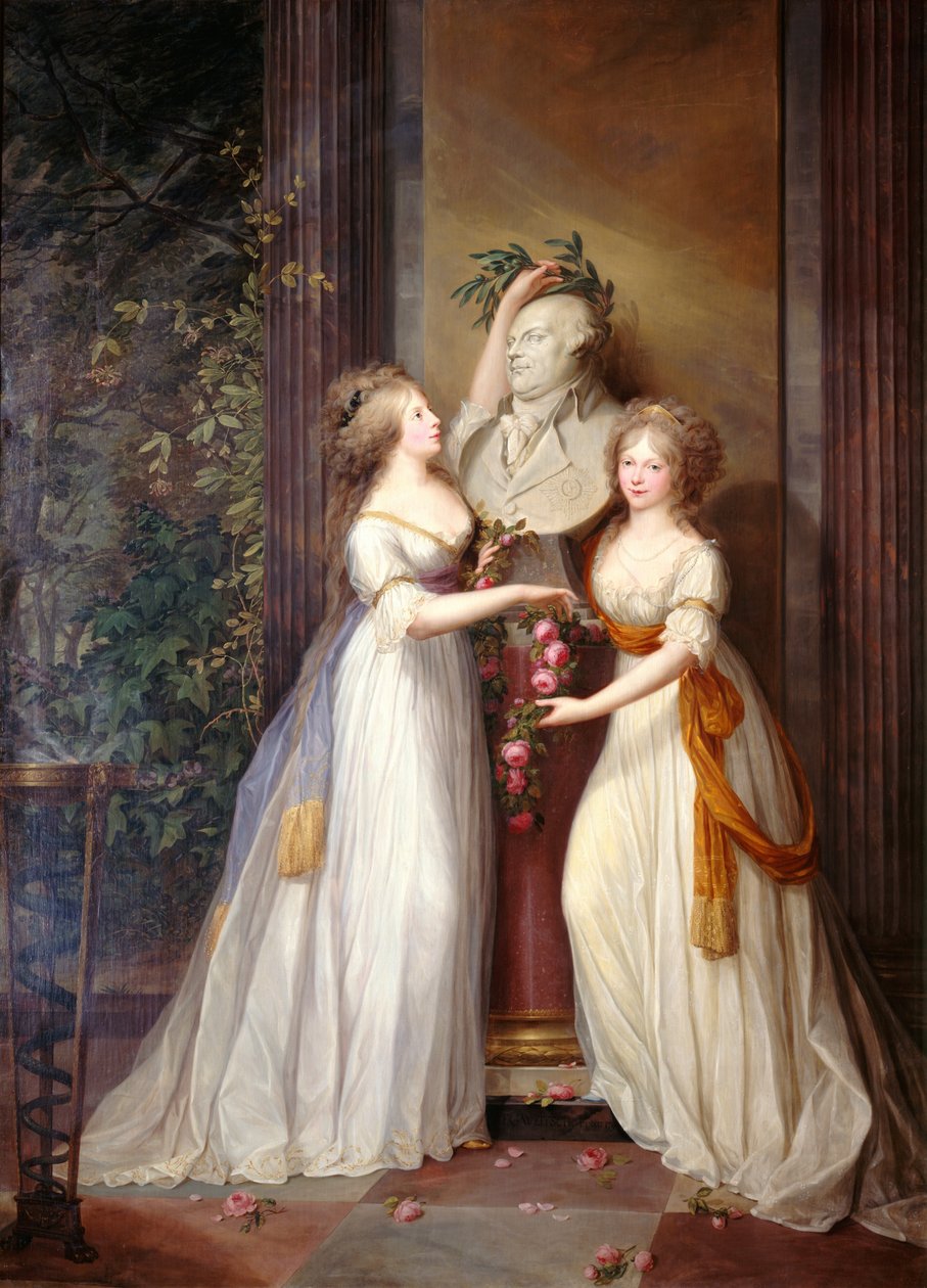Lujza és Frigyes porosz hercegnő koronázza meg II. Frigyes Vilmos 1795-ös mellszobrát. alkotó: Friedrich Georg Weitsch