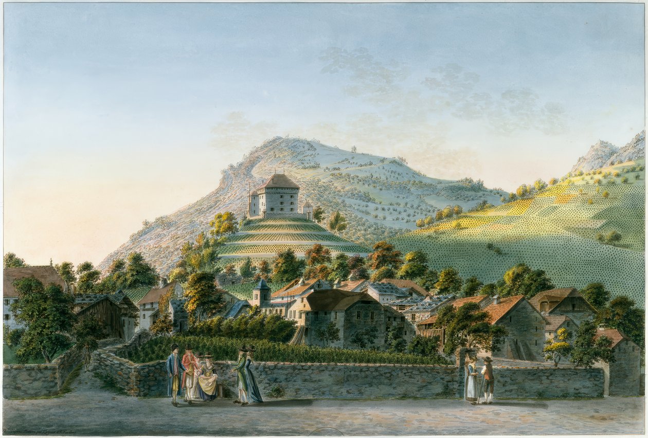 Clarens falu a tó felől nézve alkotó: Friedrich Georg Wexelberg