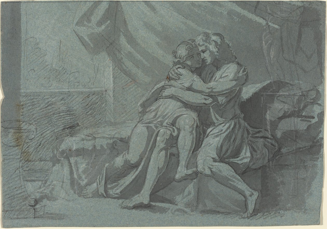 Klasszikus ruhás szerelmesek ölelése / Egy klasszikus ruhás nő felnéz alkotó: Friedrich Heinrich Füger after Raphael