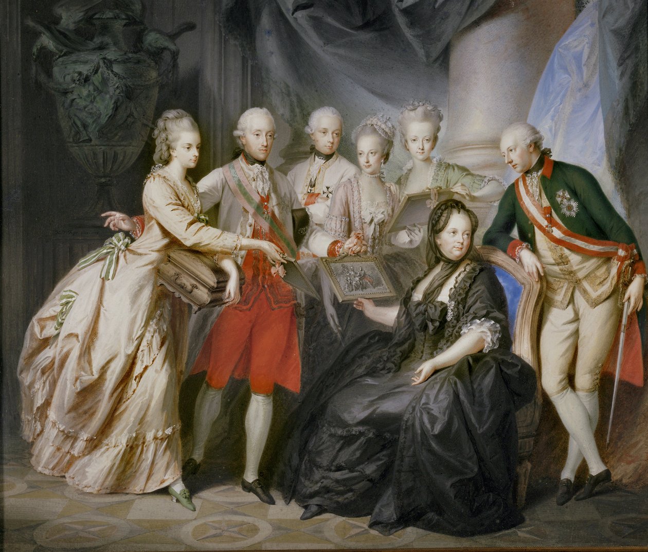Mária Terézia császárnő gyermekeivel körülvéve özvegyi gyékényben férje, Ferenc István császár halála után ... (festmény, vászon) alkotó: Friedrich Heinrich Fuger