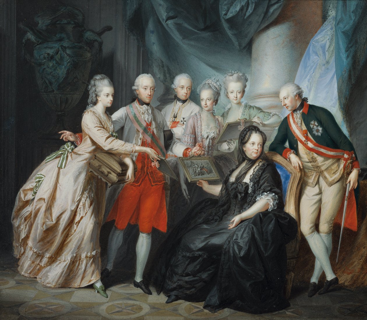 Marie Christine főhercegnő és Albert Teschen szász hercegnő olaszországi rokonaik képeivel ajándékozza meg a családot alkotó: Friedrich Heinrich Fuger
