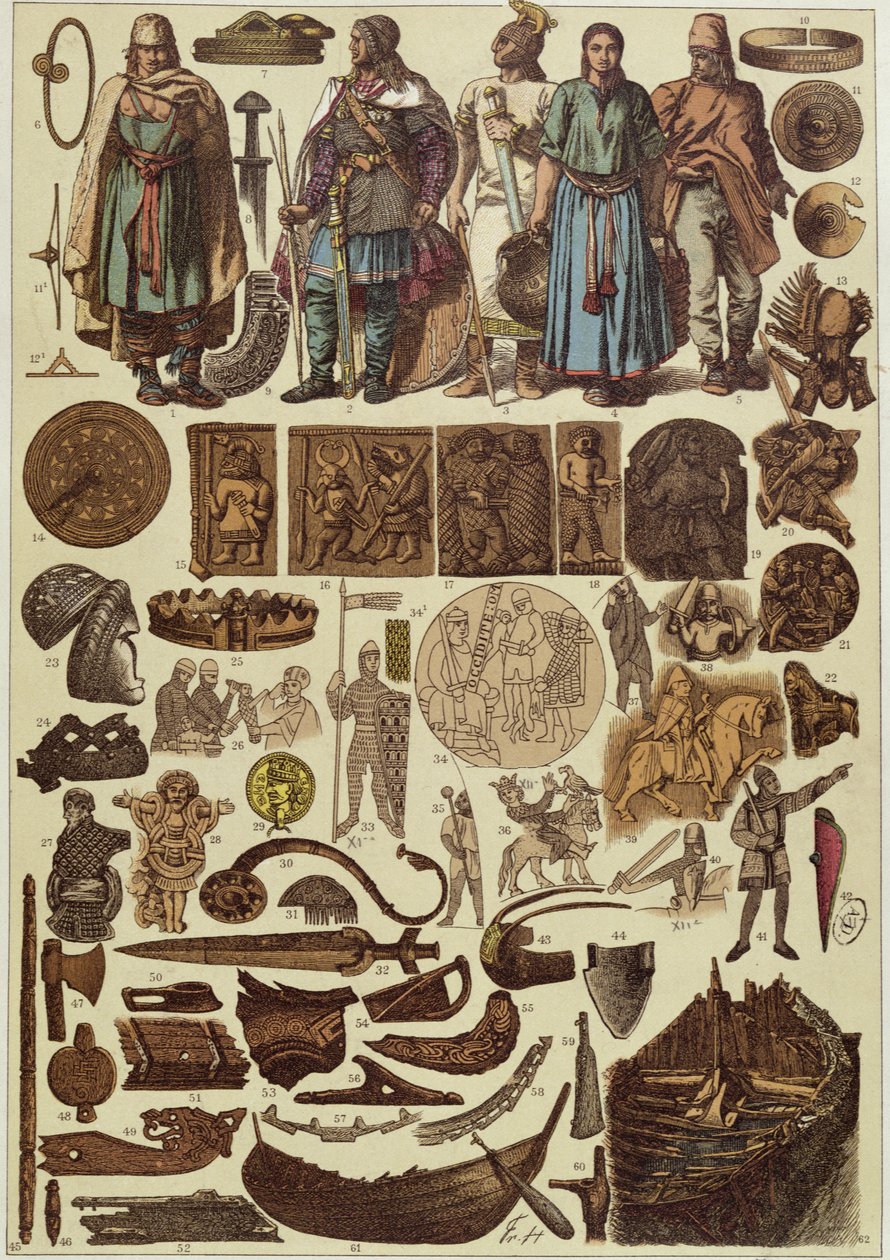 Skandináv jelmezek és tárgyak 1200-ig, a 19. század végén alkotó: Friedrich Hottenroth