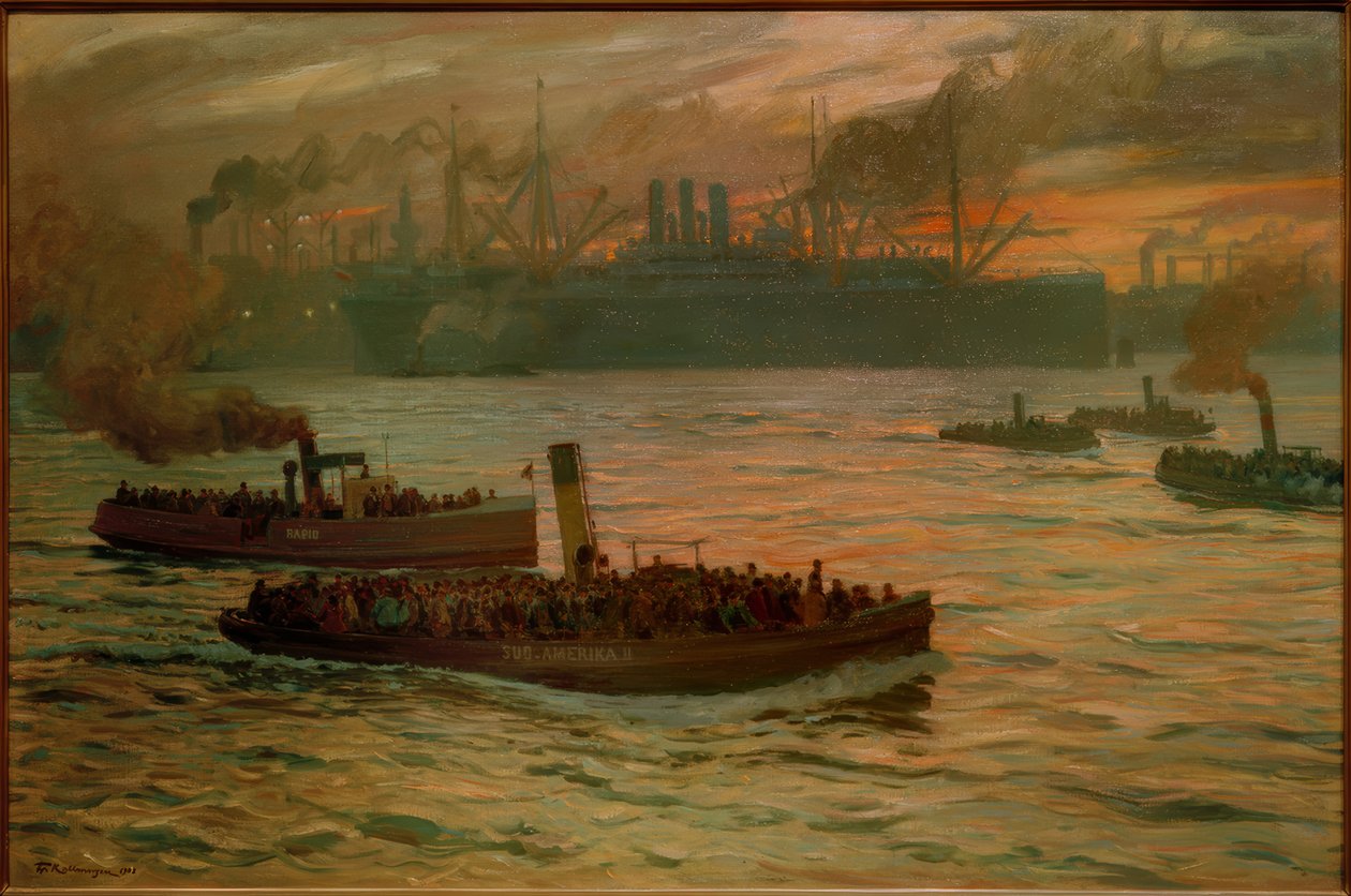 Kilépési idő. Hamburg kikötőjében alkotó: Friedrich Kallmorgen