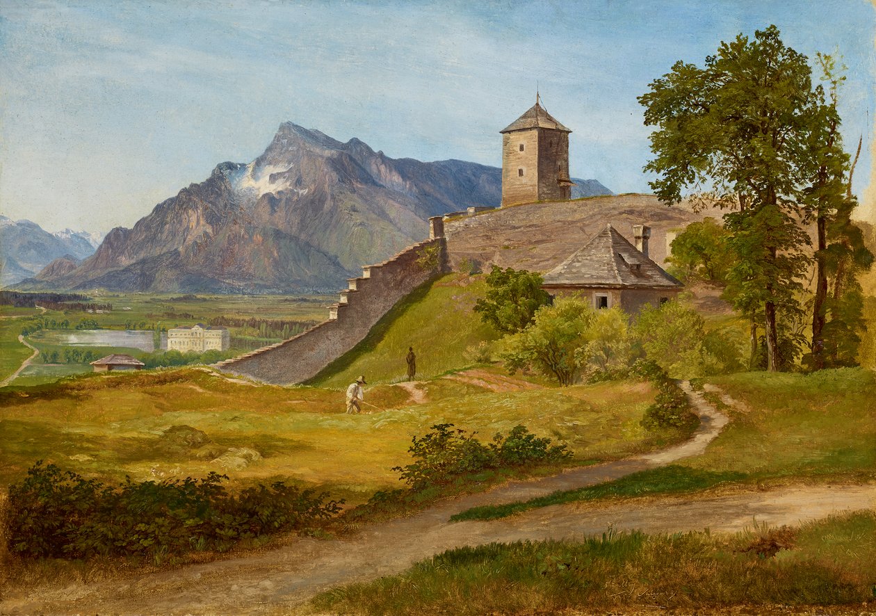 A katonai őrház és a Josefsturm a salzburgi Mönchsbergen alkotó: Friedrich Loos