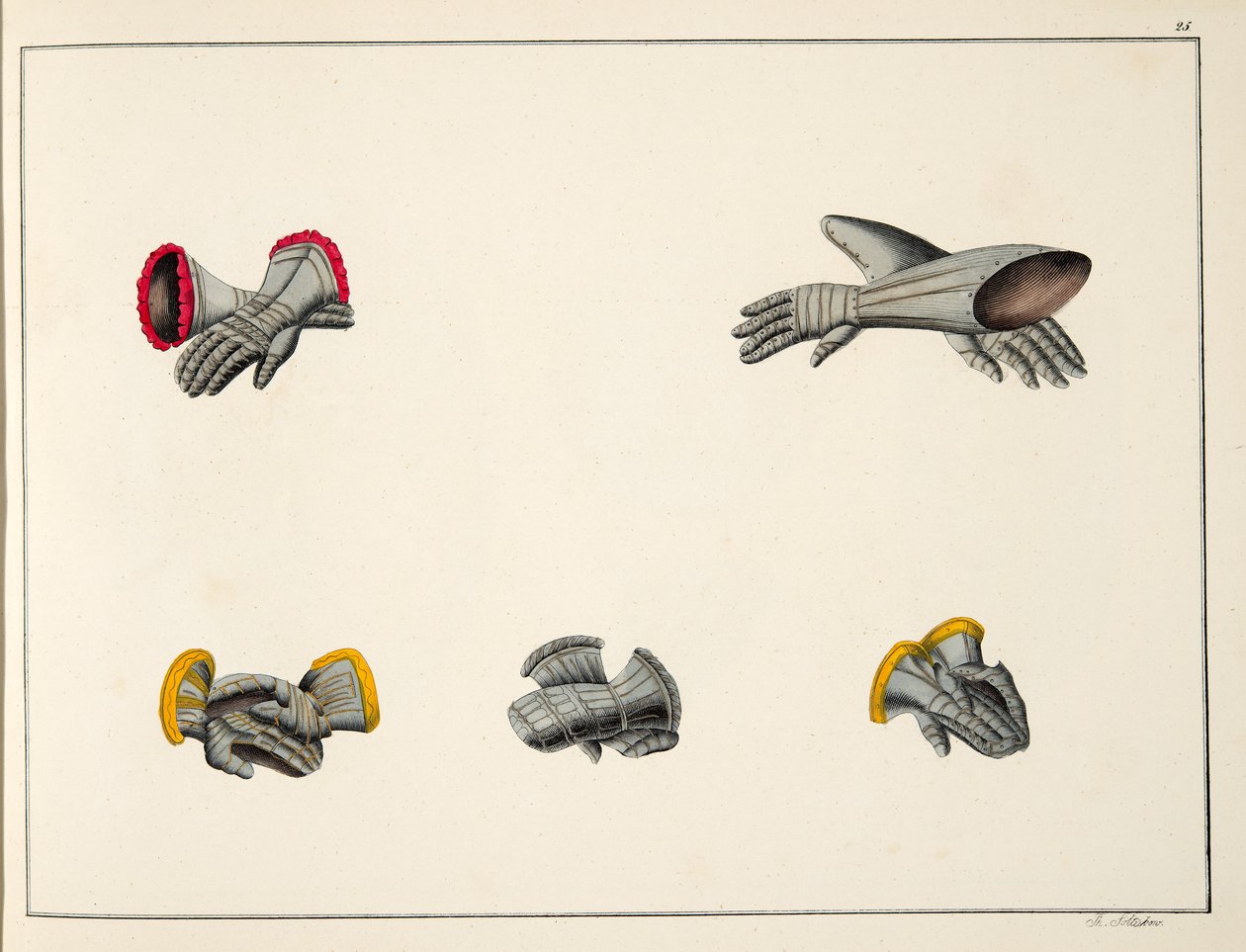 Kesztyű, tábla a "A lovagkor fejlődésének és szokásainak története" című műből, Dr. Franz Kottenkamp, Carl Hoffmann kiadása, 1842. alkotó: Friedrich Martin von Reibisch