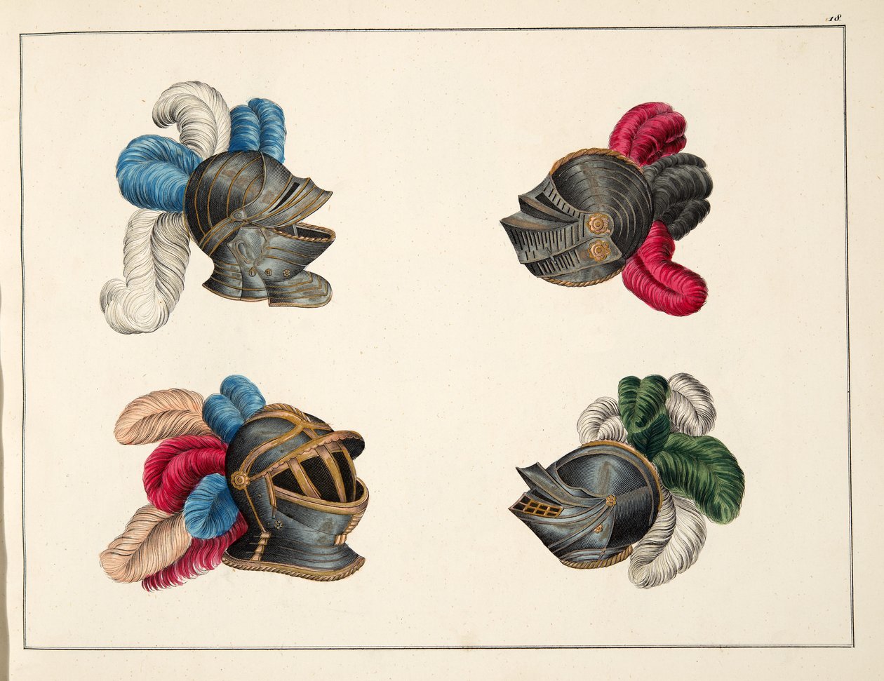 Sisakok, lemez a lovagság fejlődésének és szokásainak történetéből, Dr. Franz Kottenkamp, Carl Hoffmann, 1842 alkotó: Friedrich Martin von Reibisch
