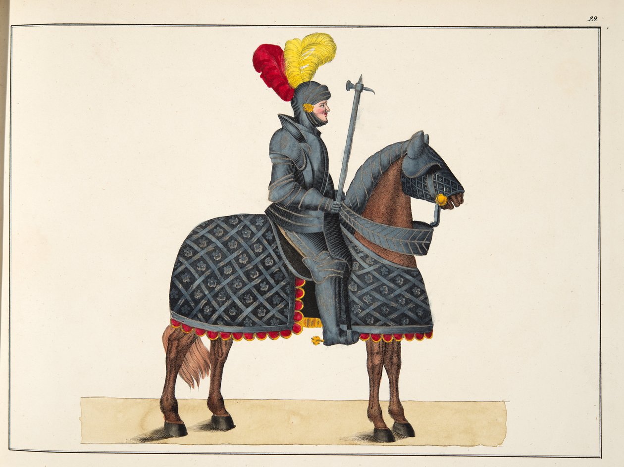 Páncélos lovag a lován, tányér a lovagság fejlődésének és szokásainak történetéből, Dr. Franz Kottenkamp, Carl Hoffmann, 1842 alkotó: Friedrich Martin von Reibisch