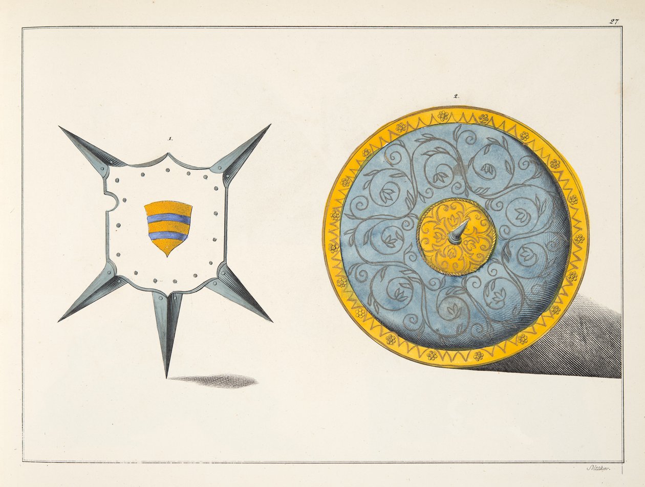Pajzsok, lemez a lovagság fejlődésének és szokásainak történetéből, Dr. Franz Kottenkamp, Carl Hoffmann, 1842 alkotó: Friedrich Martin von Reibisch