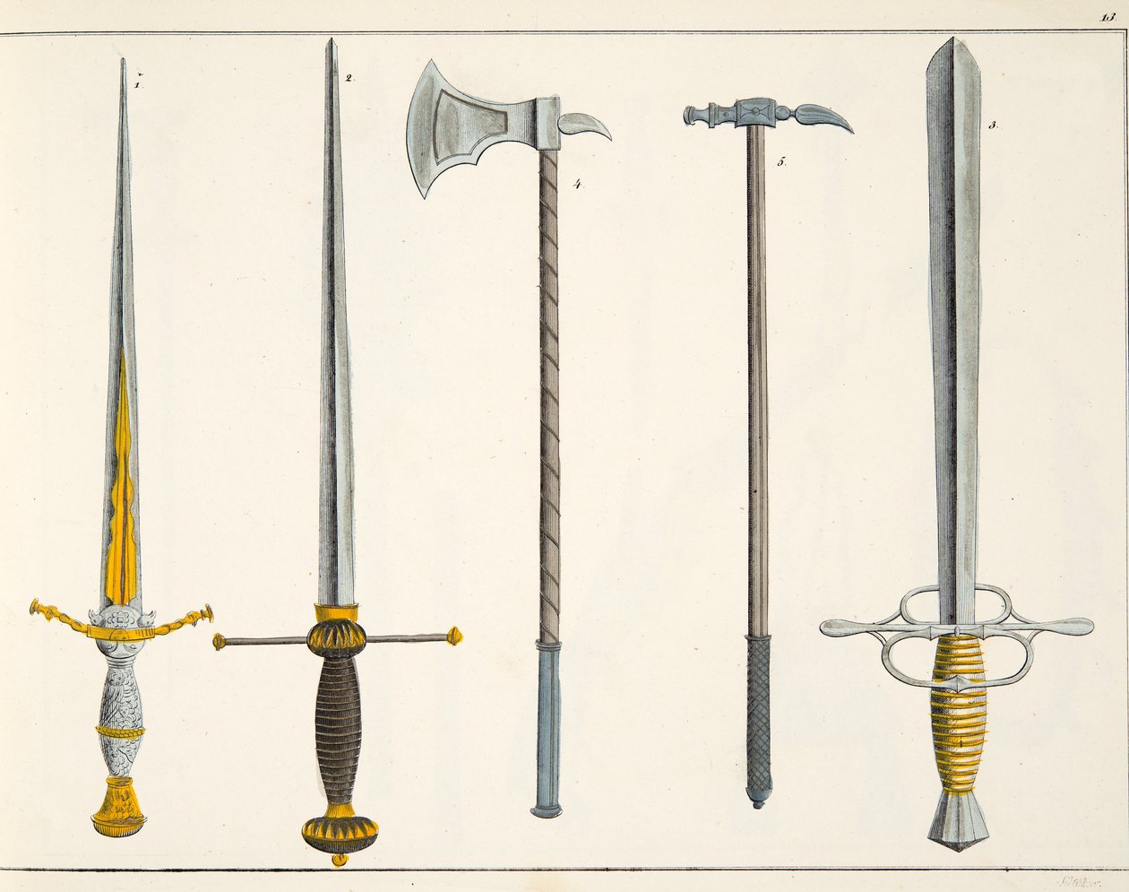 Kardok, tábla a "A lovagkor fejlődésének és szokásainak története" című műből, Dr. Franz Kottenkamp, Carl Hoffmann kiadása, 1842. alkotó: Friedrich Martin von Reibisch