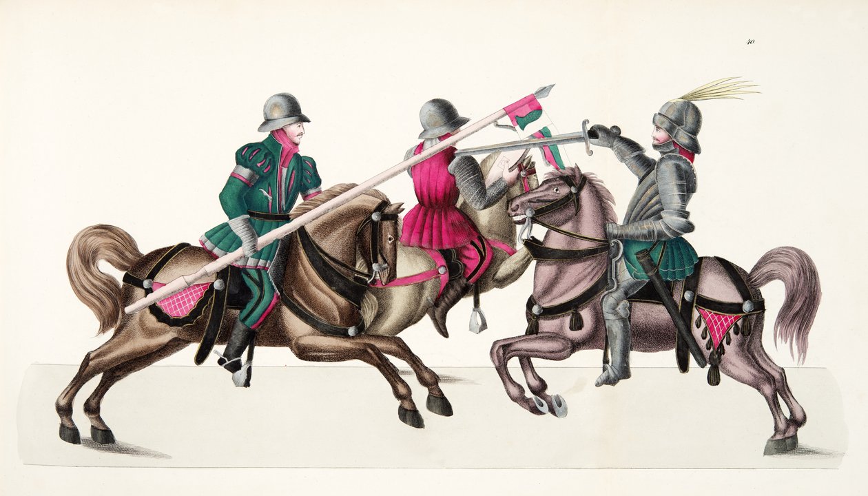 Három lovag egy versenyen, tányér a lovagság fejlődésének és szokásainak történetéből, Dr. Franz Kottenkamp, Carl Hoffmann, 1842 alkotó: Friedrich Martin von Reibisch