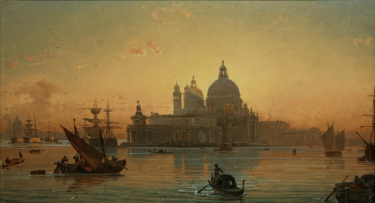 Esti hangulat Velencében a Santa Maria della Salute-nál alkotó: Friedrich Nerly