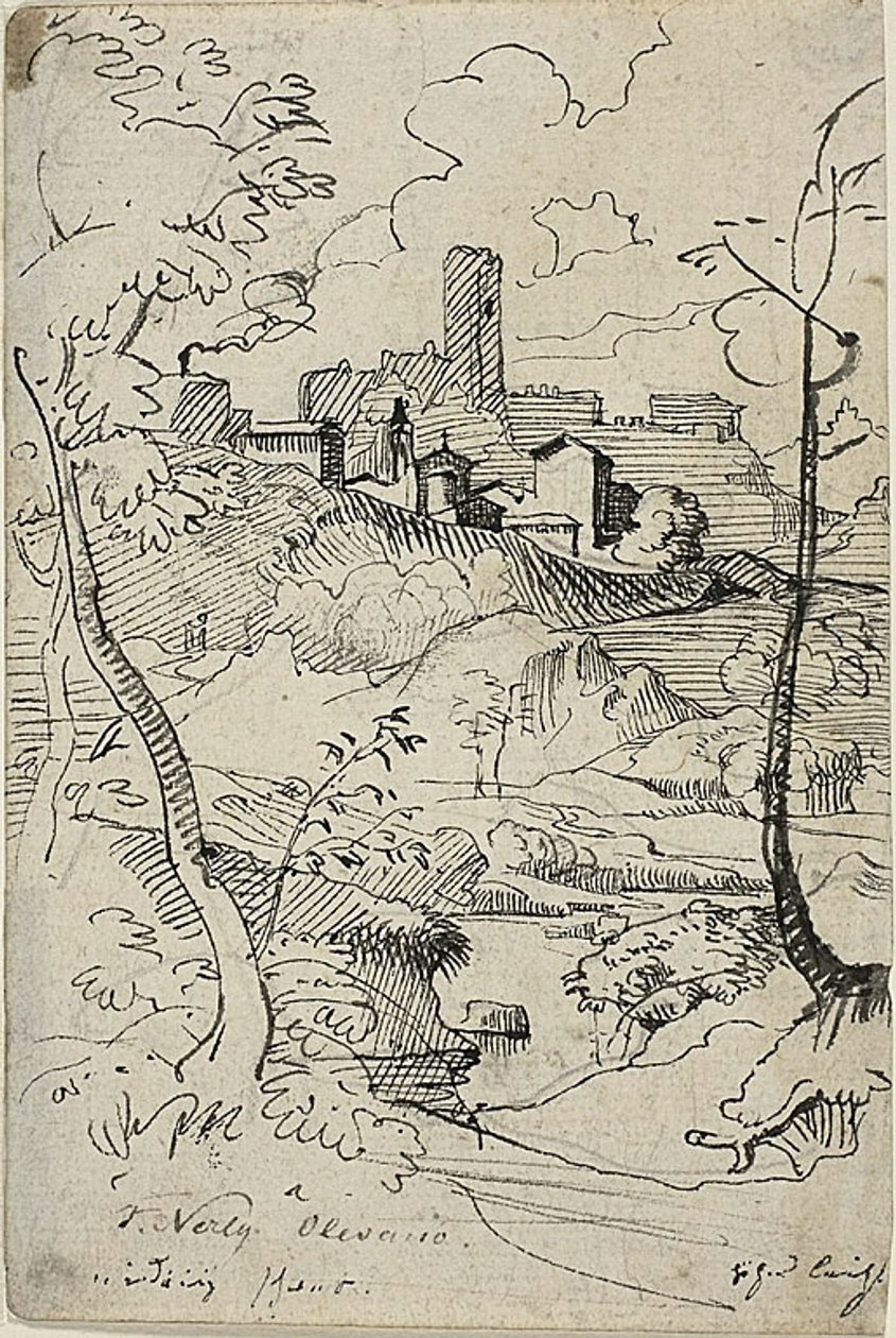 Olasz város a folyóval (recto); város látképe (verso) alkotó: Friedrich Nerly