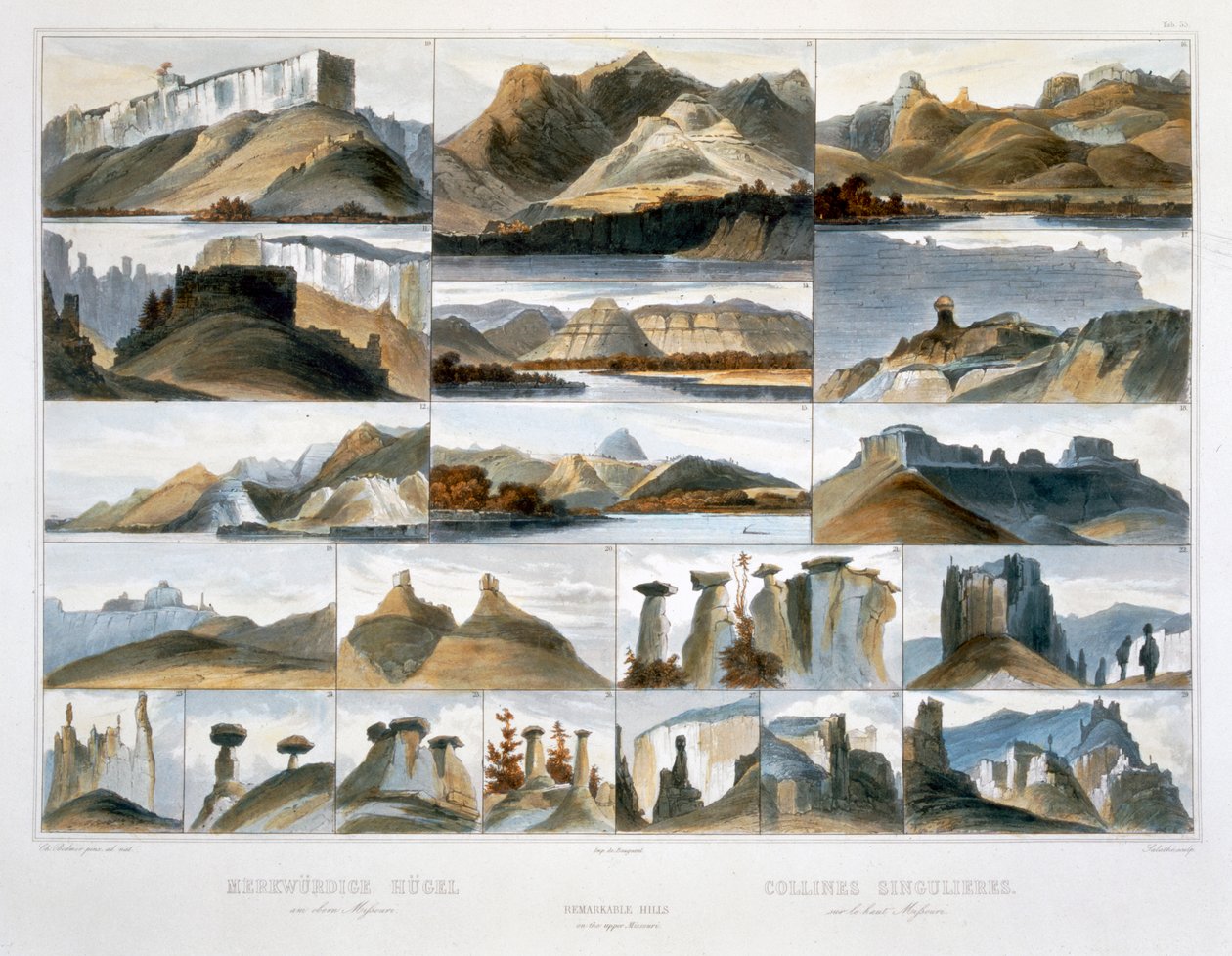 „Remarkable Hills on the Upper Missouri”, 1844 alkotó: Friedrich Salathé