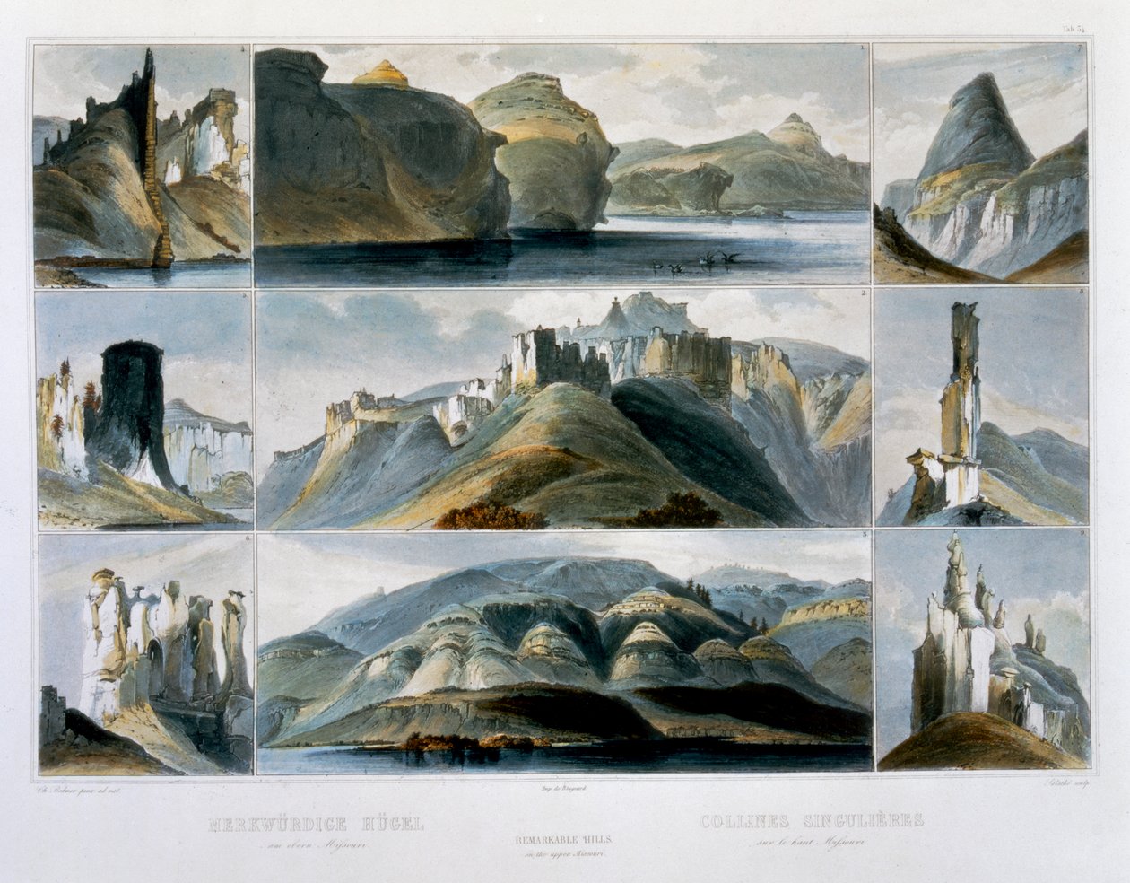 „Remarkable Hills on the Upper Missouri”, 1844 alkotó: Friedrich Salathé